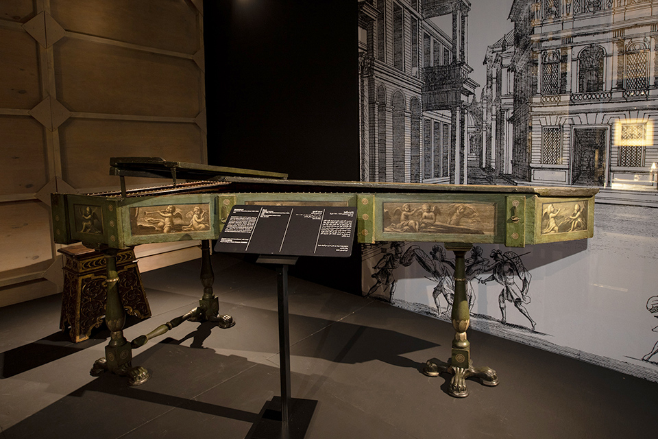 The harpsichord in situ in the exhibition in Oman